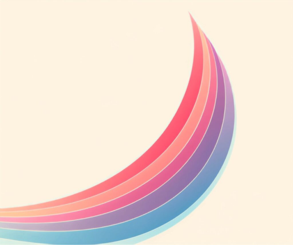 Ilustración de líneas curvas dinámicas ascendentes en rosa, lila y cian