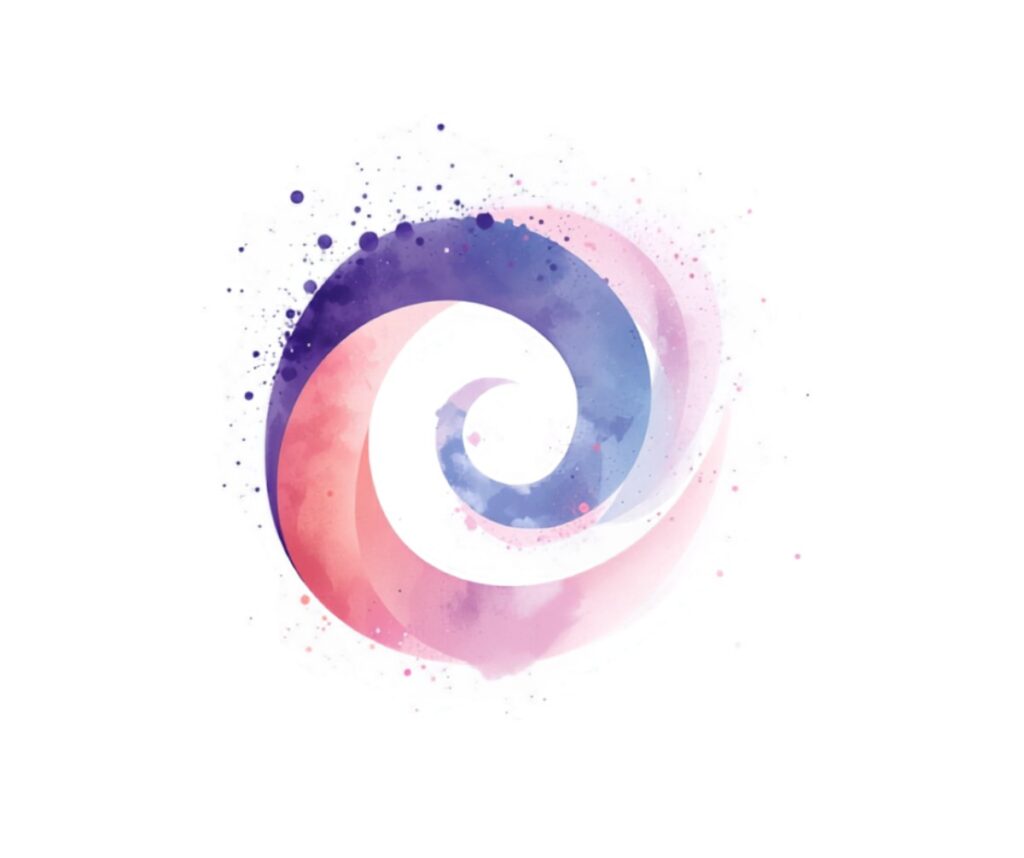 Ilustración abstracta de una espiral suave en acuarela lila y rosa